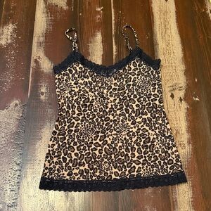 LOFT Leopard Print Lace-Trim Cami in Black and Tan